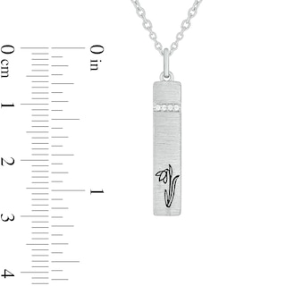 Diamond Accent Engravable Birth Flower Vertical Bar Pendant in Sterling Silver (1 Flower)|Peoples Jewellers