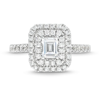 0.80 CT. T.W. Emerald-Cut Diamond Double Frame Engagement Ring in 14K White Gold (I/SI2)|Peoples Jewellers