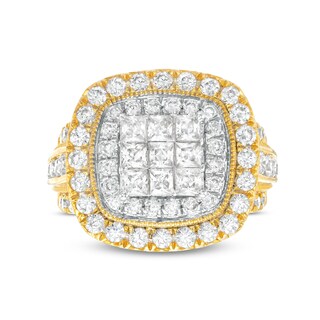 2.95 CT. T.W. Princess-Cut Multi-Diamond Cushion Frame Vintage-Style Engagement Ring in 14K Gold|Peoples Jewellers