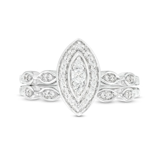 0.23 CT. T.W. Marquise-Shaped Multi-Diamond Frame Art Deco-Inspired Bridal Set in Sterling Silver|Peoples Jewellers
