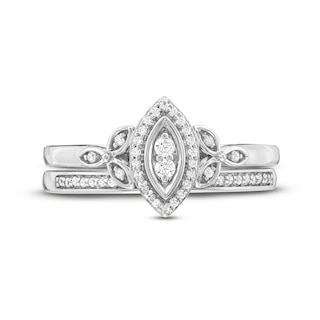 0.18 CT. T.W. Marquise-Shaped Multi-Diamond Frame Leaf-Sides Bridal Set in Sterling Silver|Peoples Jewellers