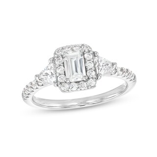 1.23 CT. T.W. Emerald-Cut and Trillion Diamond Frame Past Present Future® Engagement Ring in 14K White Gold (I/SI2)|Peoples Jewellers