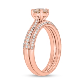 6.0mm Morganite and 0.47 CT. T.W. Diamond Double Row Vintage-Style Bridal Set in 10K Rose Gold|Peoples Jewellers