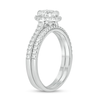 6.0mm White Lab-Created Sapphire and 0.46 CT. T.W. Diamond Frame Bridal Set in 10K White Gold|Peoples Jewellers