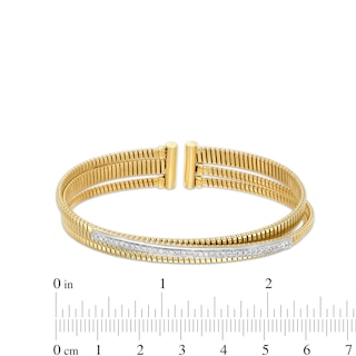 Italian Gold 0.30 CT. T.W. Diamond Ribbed Layered Cuff in 18K Gold|Peoples Jewellers