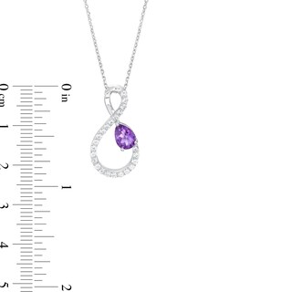 Pear-Shaped Amethyst and White Lab-Created Sapphire Loop Infinity Pendant in Sterling Silver|Peoples Jewellers
