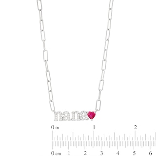 White Lab-Created Sapphire and Heart-Shaped Lab-Created Ruby "nana" Paper Clip Chain Necklace in Sterling Silver|Peoples Jewellers