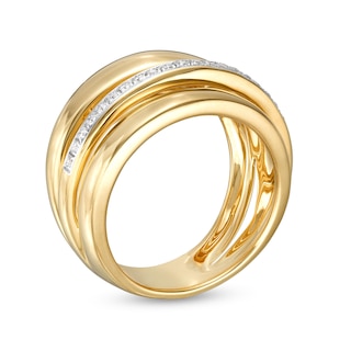 Italian Gold 0.14 CT. T.W. Diamond Layered Multi-Row Ring in 18K Gold|Peoples Jewellers