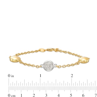 Italian Gold 0.20 CT. T.W. Multi-Diamond and Bead Station Bracelet in 18K Two-Tone Gold - 7.5"|Peoples Jewellers