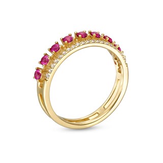 Lab-Created Ruby and White Lab-Created Sapphire Split Double Row Band in 10K Gold|Peoples Jewellers