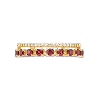 Garnet and White Lab-Created Sapphire Split Double Row Ring in 10K Gold|Peoples Jewellers