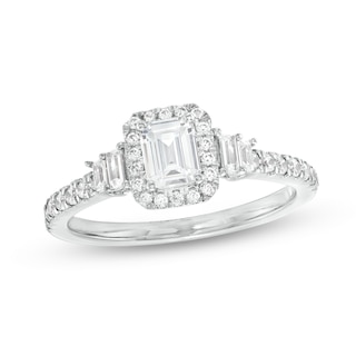 Canadian Certified Emerald-Cut Centre Diamond 1.00 CT. T.W. Frame Engagement Ring in 14K White Gold (I/I1)|Peoples Jewellers