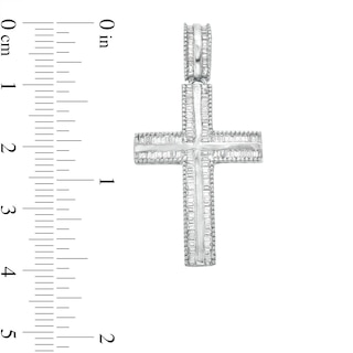 Men's 0.45 CT. T.W. Baguette Diamond Textured Edge Cross Charm in 10K White Gold|Peoples Jewellers