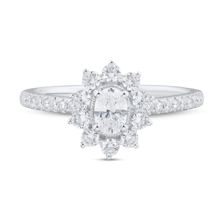 0.75 CT. T.W. Oval Diamond Sunburst Frame Vintage-Style Engagement Ring in 14K White Gold (I/I1)|Peoples Jewellers
