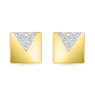 Men's 0.85 CT. T.W. Diamond Trio Triangle Accent Rectangular Stud Earrings in 10K Gold|Peoples Jewellers