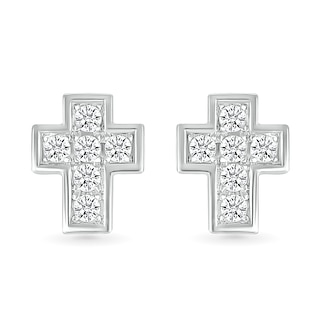 Men's 0.45 CT. T.W. Diamond Mini Cross Stud Earrings in 10K White Gold|Peoples Jewellers
