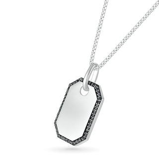 Men's 0.23 CT. T.W. Black Diamond Octagon-Shaped Frame Dog Tag Pendant in Sterling Silver - 22"|Peoples Jewellers