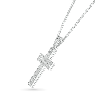 Men's 0.45 CT. T.W. Diamond Divided Cross Pendant in 10K White Gold - 22"|Peoples Jewellers
