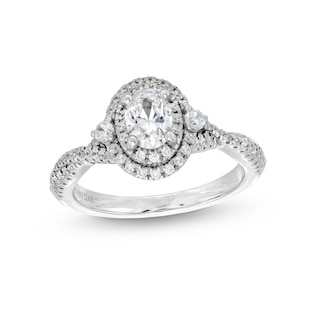Vera Wang Love Collection 0.80 CT. T.W. Oval Diamond Frame Vintage-Style Engagement Ring in 14K White Gold (I/SI2)|Peoples Jewellers