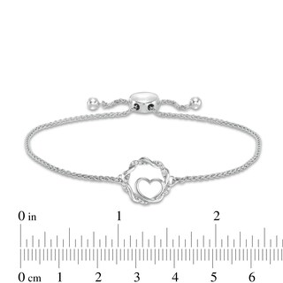Circle of Gratitude® Collection 0.04 CT. T.W. Diamond Twist with Heart Bolo Bracelet in Sterling Silver - 9.5"|Peoples Jewellers