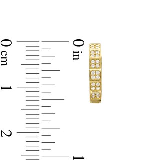 Quad Cubic Zirconia Huggie Hoop Earrings in 10K Gold|Peoples Jewellers