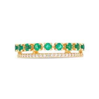 Lab-Created Emerald and White Lab-Created Sapphire Split Double Row Ring in 10K Gold|Peoples Jewellers