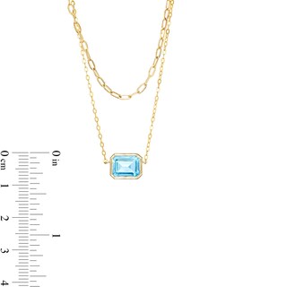 Sideways Emerald-Cut Swiss Blue Topaz Double Chain Necklace in 10K Gold - 17"|Peoples Jewellers