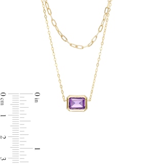 Sideways Emerald-Cut Amethyst Double Chain Necklace in 10K Gold - 17"|Peoples Jewellers