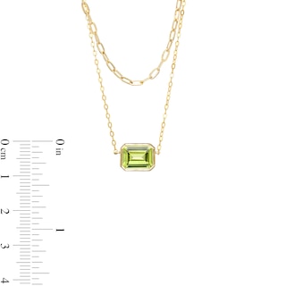 Sideways Emerald-Cut Peridot Double Chain Necklace in 10K Gold - 17"|Peoples Jewellers