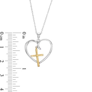 0.05 CT. T.W. Diamond Heart with Cross Charm Pendant in Sterling Silver and 10K Gold|Peoples Jewellers