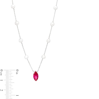 Marquise Lab-Created Ruby and Oval Freshwater Cultured Pearl Station Necklace in Sterling Silver|Peoples Jewellers