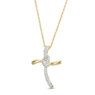 0.15 CT. T.W. Diamond Knotted Cross Pendant in 10K Gold|Peoples Jewellers