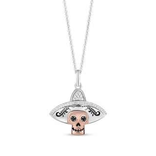 Disney Treasures Coco 0.085 CT. T.W. Black and White Diamond Sombrero Skull Pendant in Sterling Silver and 10K Rose Gold|Peoples Jewellers