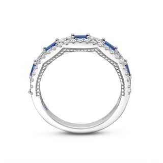 Vera Wang Love Collection 0.37 CT. T.W. Diamond and Blue Sapphire Stacked Band in 14K White Gold|Peoples Jewellers