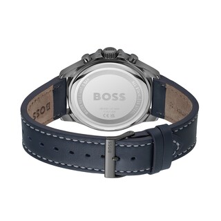Men's Hugo Boss Troper Chronograph Blue Leather Strap Watch with Blue Dial (Model: 1514056)|Peoples Jewellers