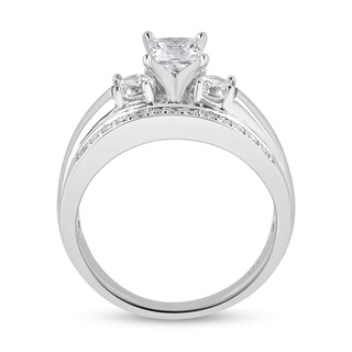 0.95 CT. T.W. Princess-Cut Diamond Raised Three Stone Engagement Ring in 14K White Gold (I/I2)|Peoples Jewellers