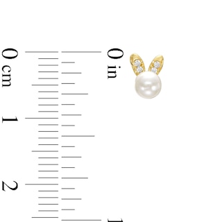 Child's 4.0mm Freshwater Cultured Pearl and Cubic Zirconia Bunny Ear Stud Earrings in 14K Gold|Peoples Jewellers