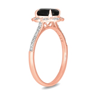 Oval Black Sapphire and 0.145 CT. T.W. Diamond Scallop Frame Ring in 10K Rose Gold|Peoples Jewellers