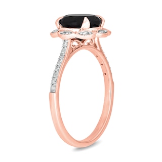 Black Sapphire and 0.145 CT. T.W. Diamond Scallop Frame Ring in 10K Rose Gold|Peoples Jewellers