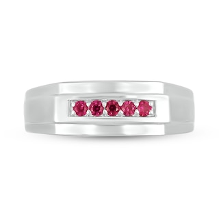 Men's Lab-Created Ruby Raised Five Stone Ring in 10K White Gold|Peoples Jewellers