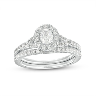 0.95 CT. T.W. Oval Diamond Frame Bridal Set in 14K White Gold (I/I1)|Peoples Jewellers
