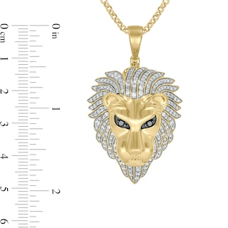 Men's 0.95 CT. T.W. Black and White Diamond Lion's Head Pendant in Sterling Silver with 14K Gold Plate|Peoples Jewellers