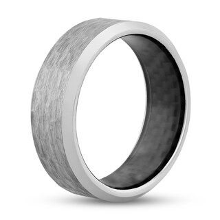 Hammered 8.0mm Black Carbon Fibre Inlay Wedding Band in Tungsten - Size 10|Peoples Jewellers