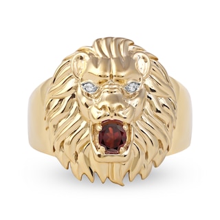 Men's Garnet and Diamond Accent Lion's Head Ring in 10K Gold|Peoples Jewellers