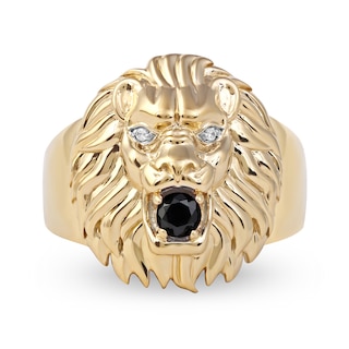 Men's Black Spinel and Diamond Accent Lion's Head Ring in 10K Gold|Peoples Jewellers