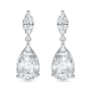 Pear-Shaped and Marquise White Lab-Created Sapphire Dangle Drop Earrings in Sterling Silver|Peoples Jewellers