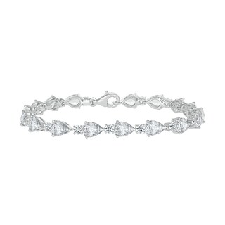 Pear-Shaped White Lab-Created Sapphire Alternating Station Bracelet in Sterling Silver - 7.25"|Peoples Jewellers