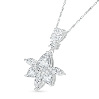 Multi-Shaped White Lab-Created Sapphire Flower Drop Pendant in Sterling Silver|Peoples Jewellers