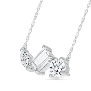 Round, Marquise and Emerald-Cut White Lab-Created Sapphire Cluster Necklace in Sterling Silver|Peoples Jewellers