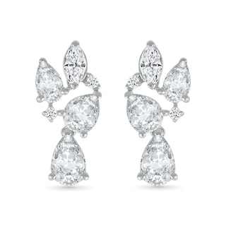 Marquise and Pear-Shaped White Lab-Created Sapphire Cluster Dangle Drop Earrings in Sterling Silver|Peoples Jewellers